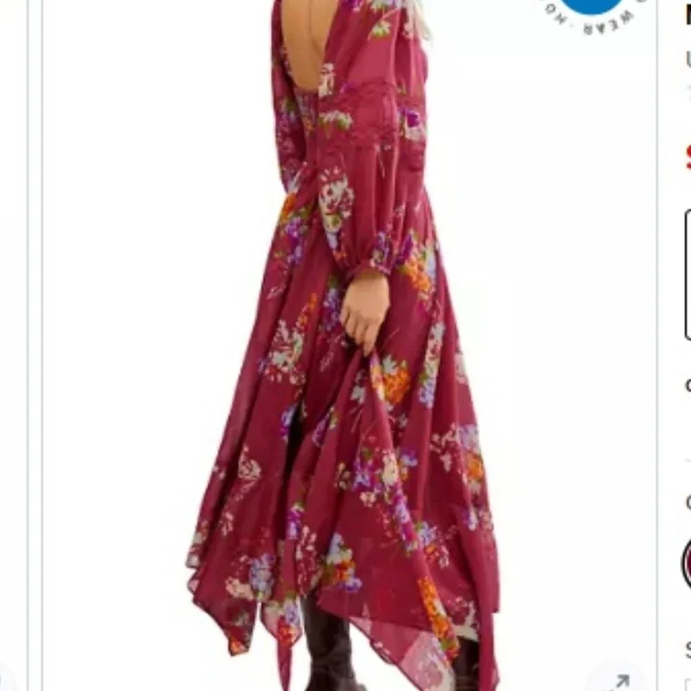 NWOT Free People Burgundy Floral Maxi Dress - Picture 2 of 8